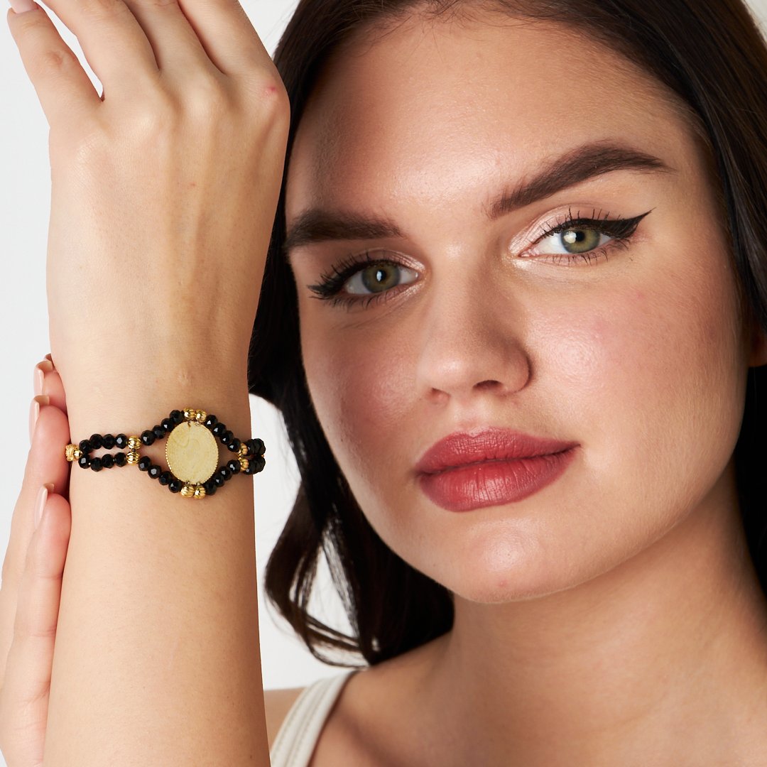 Black Stone Rope Bracelet - 925 SILVER