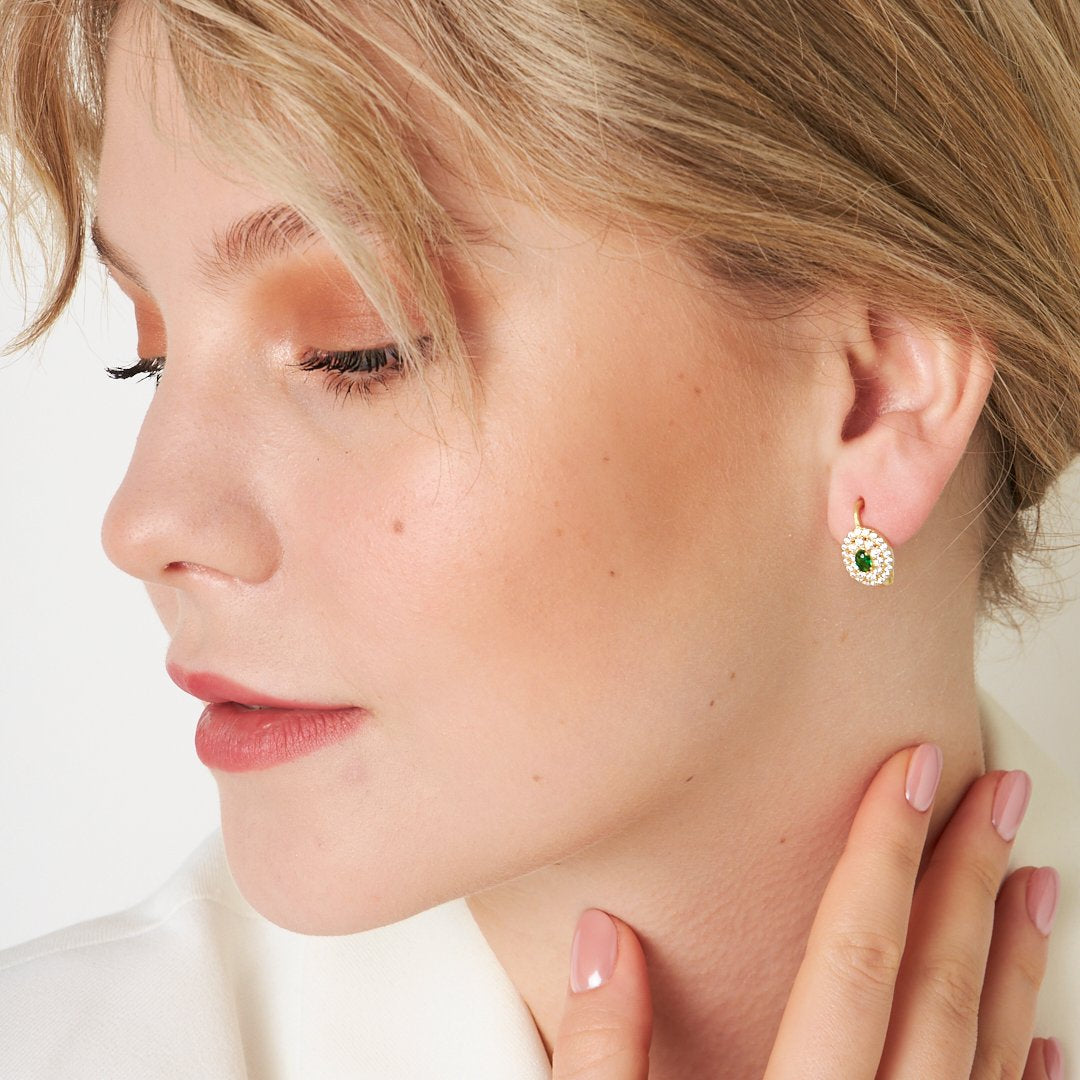 Green Stone Earrings - 925 SILVER