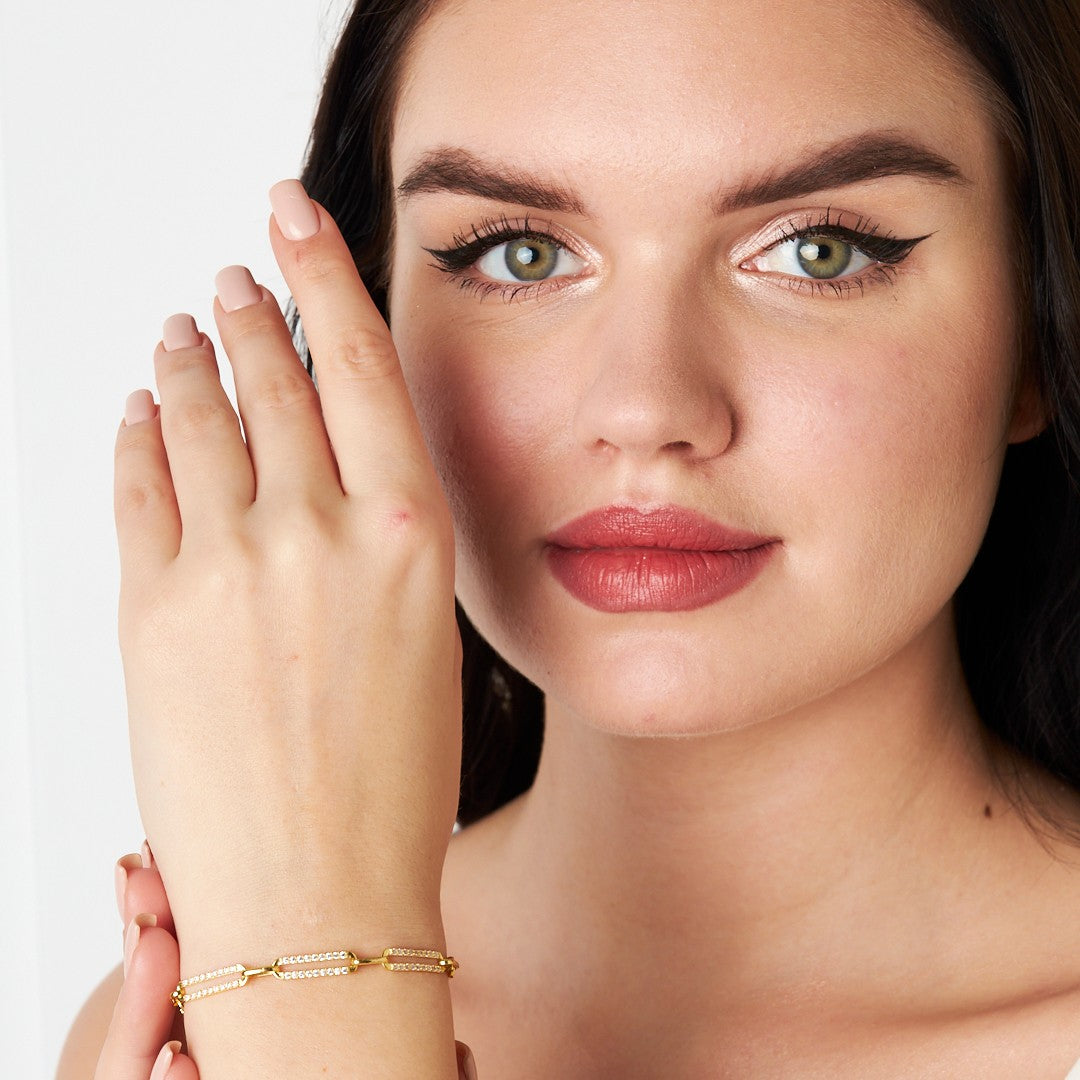 Zircon Stone Paperclip Bracelet - 925 SILVER