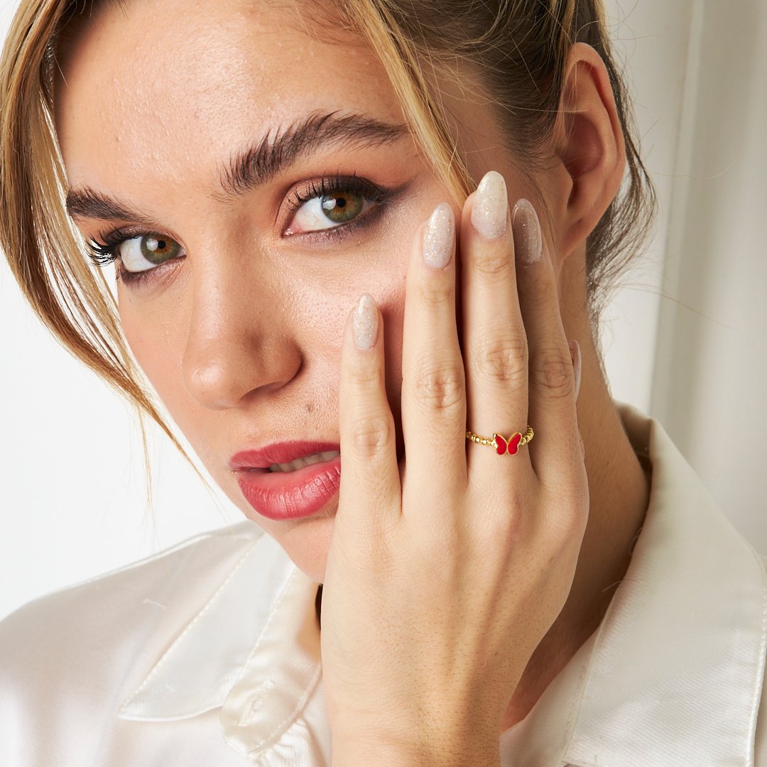 Red Butterfly Ring - 925 SILVER