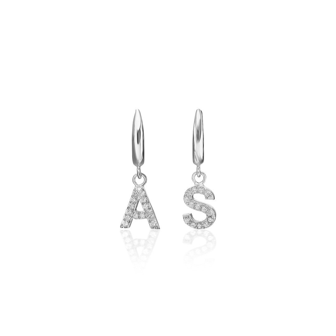 Glittery Stone Letter Earrings - 925 SILVER