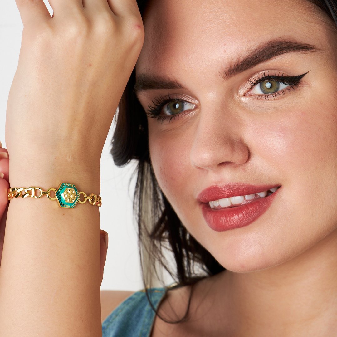 Colorful Hexagonal Double Chain Bracelet - 925 SILVER