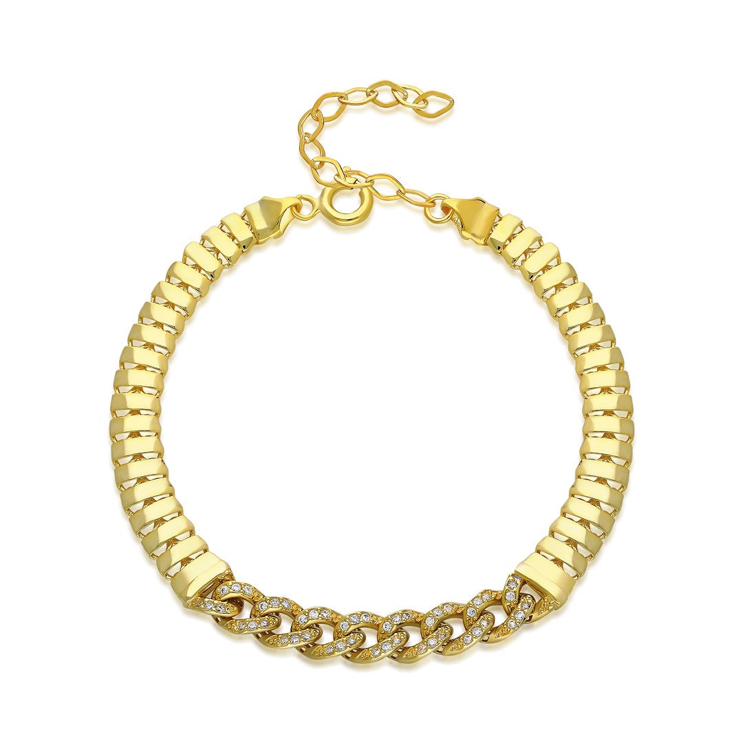 Herringbone Chain and Stone Gourmet Bracelet - 925 SILVER