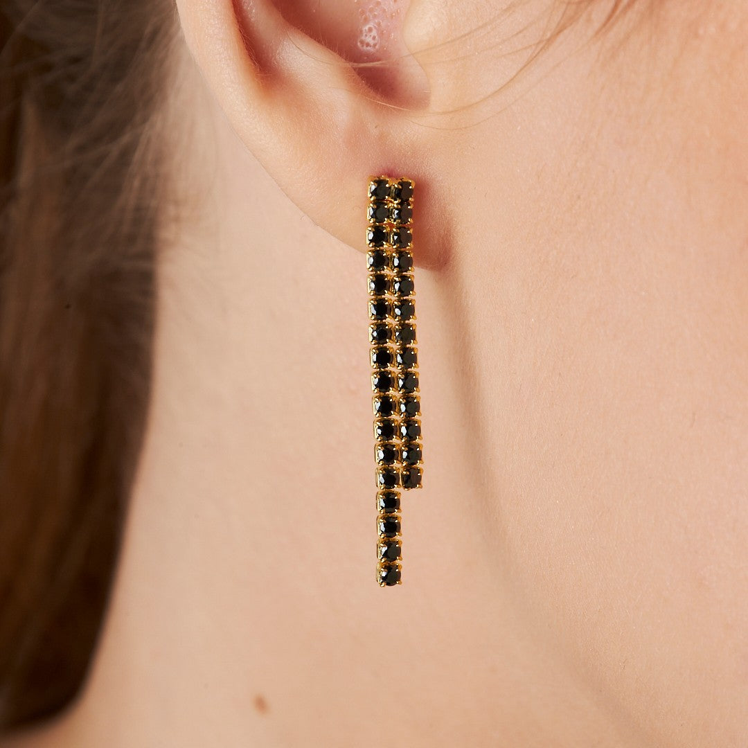 Black Stone Waterway Earring - 925 SILVER