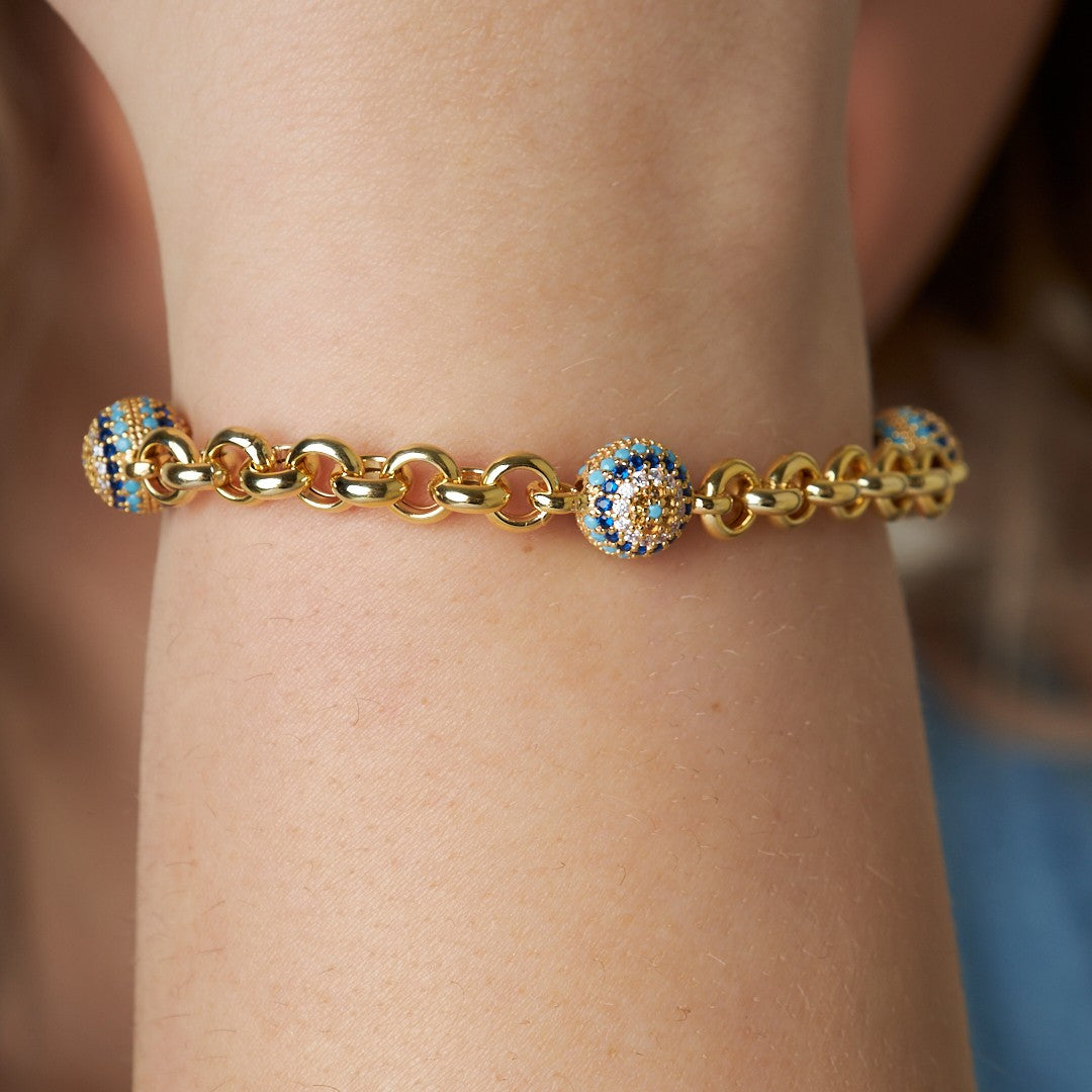 Thick Chain Stone Evil Eye Bracelet - 925 SILVER