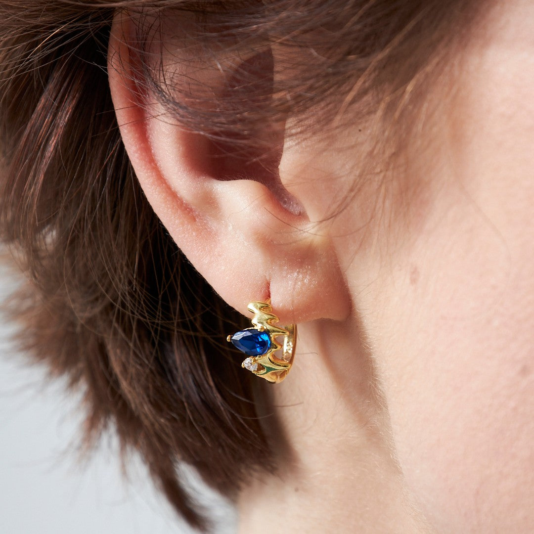 Navy Blue Single Stone Drop Earrings - 925 SILVER