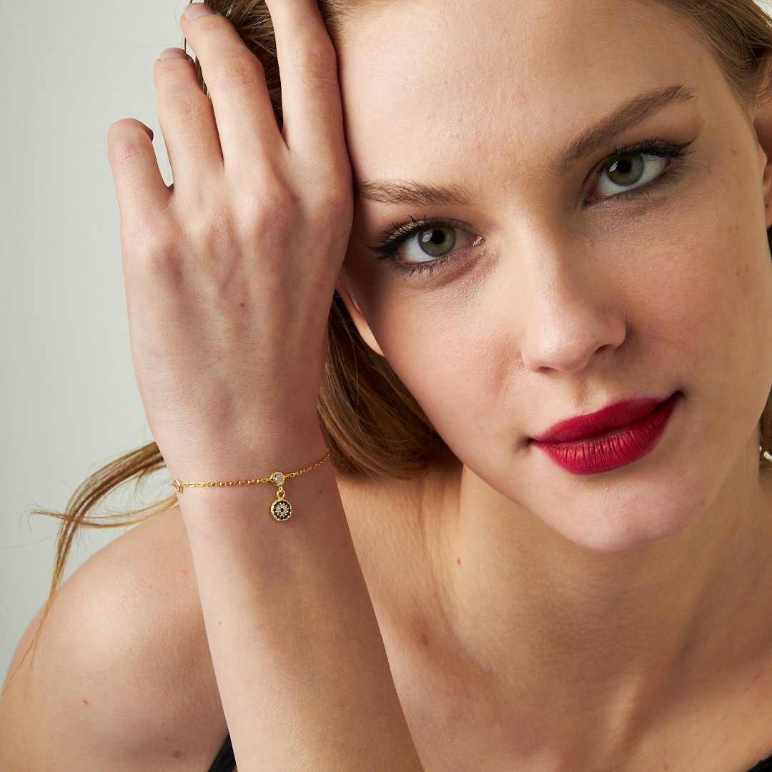 Evil Eye Bracelet with Three Stones - 925 Silver