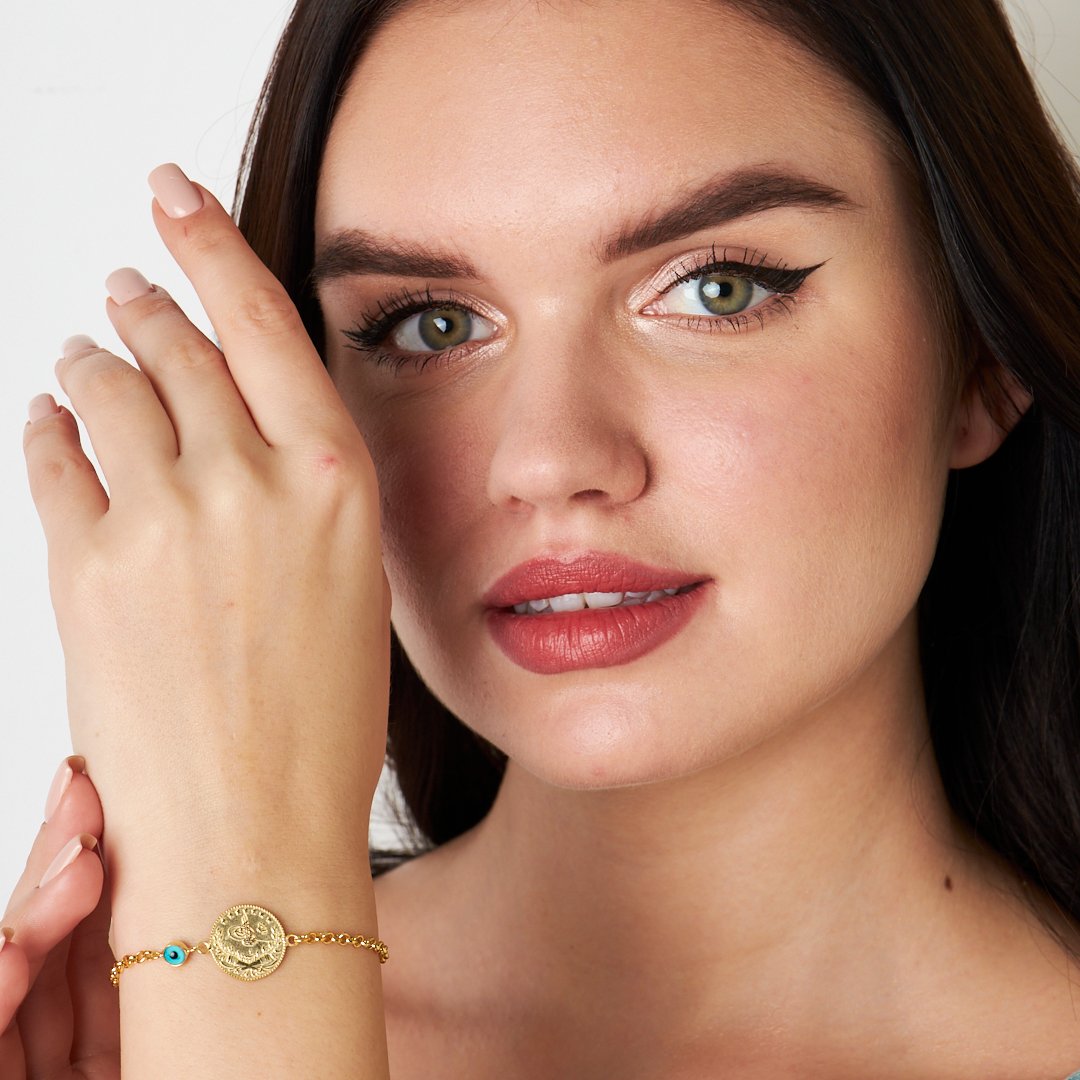 Evil Eye Tughra Thin Chain Bracelet - 925 SILVER