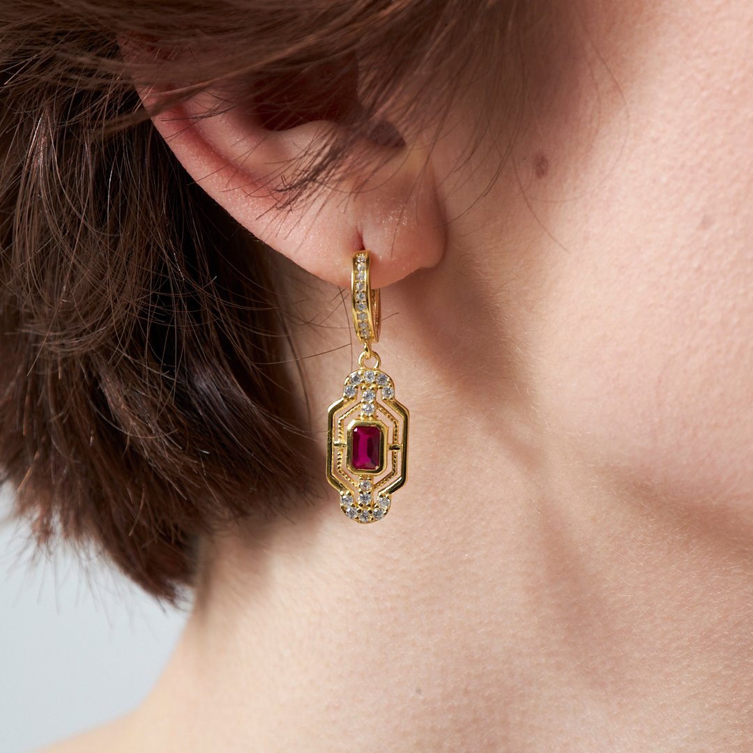 Colorful Baguette Stone Earrings - 925 SILVER