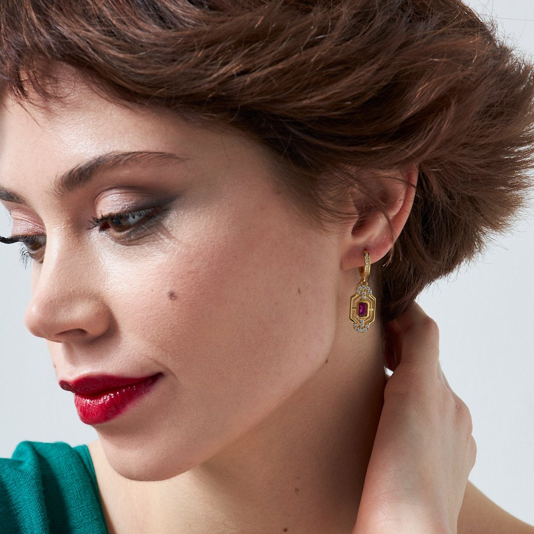 Colorful Baguette Stone Earrings - 925 SILVER