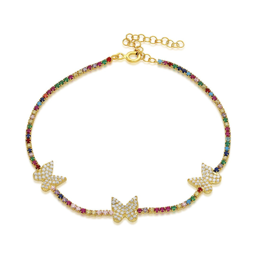 Butterfly Bracelet with Colorful Stones - 925 Silver