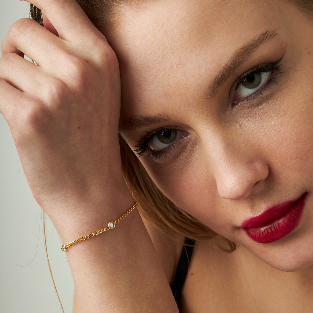 Small Stone Chain Bracelet - 925 SILVER