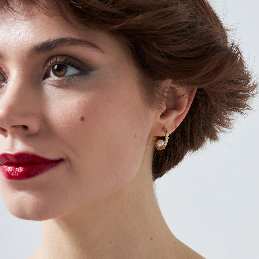 Pearl Chain Stone Earrings - 925 SILVER