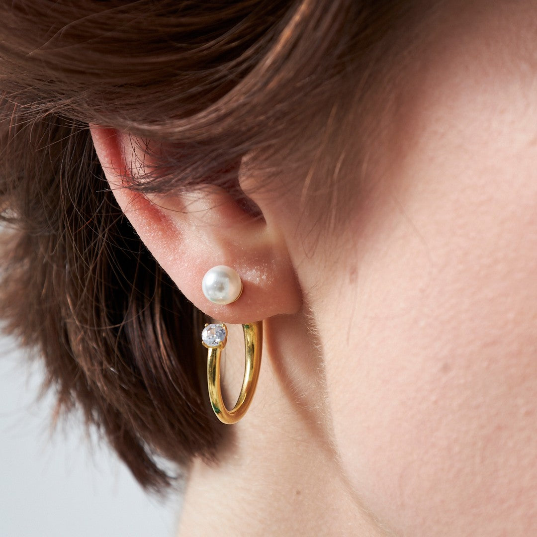 Minimal Pearl Half Earrings - 925 SILVER