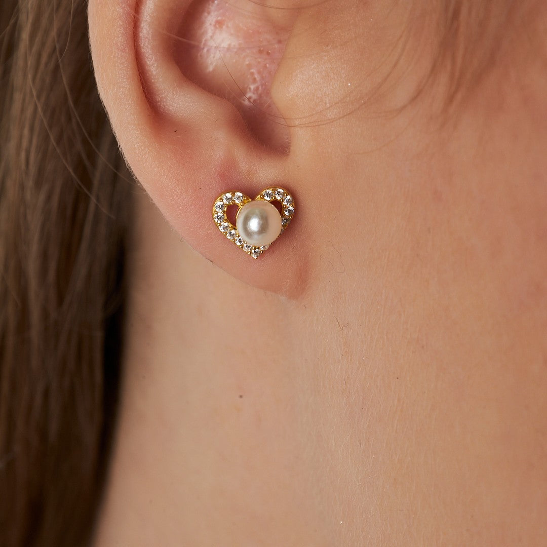 Heart Pearl Earrings - 925 Silver
