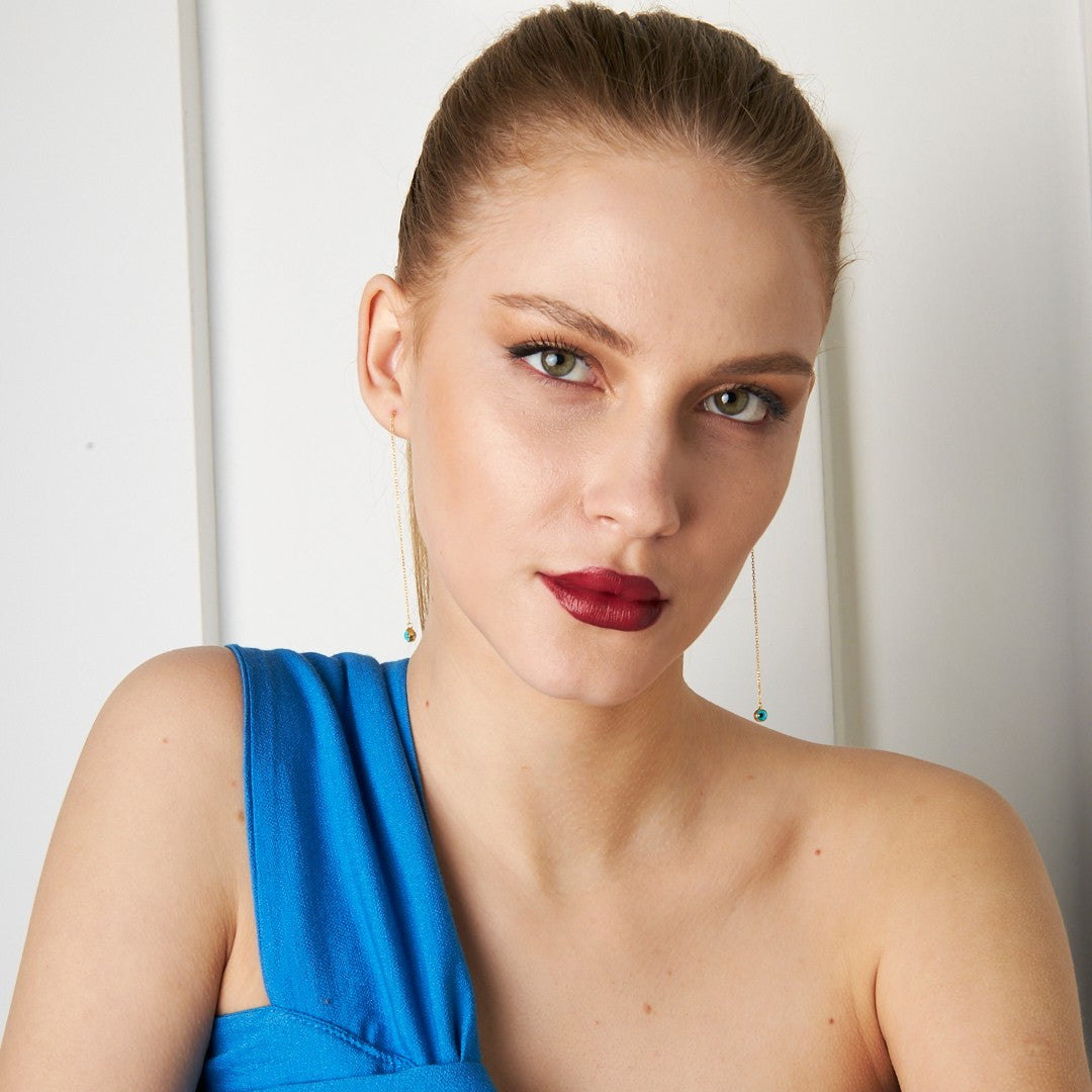 Evil Eye Dangling Chain Earrings - 925 SILVER