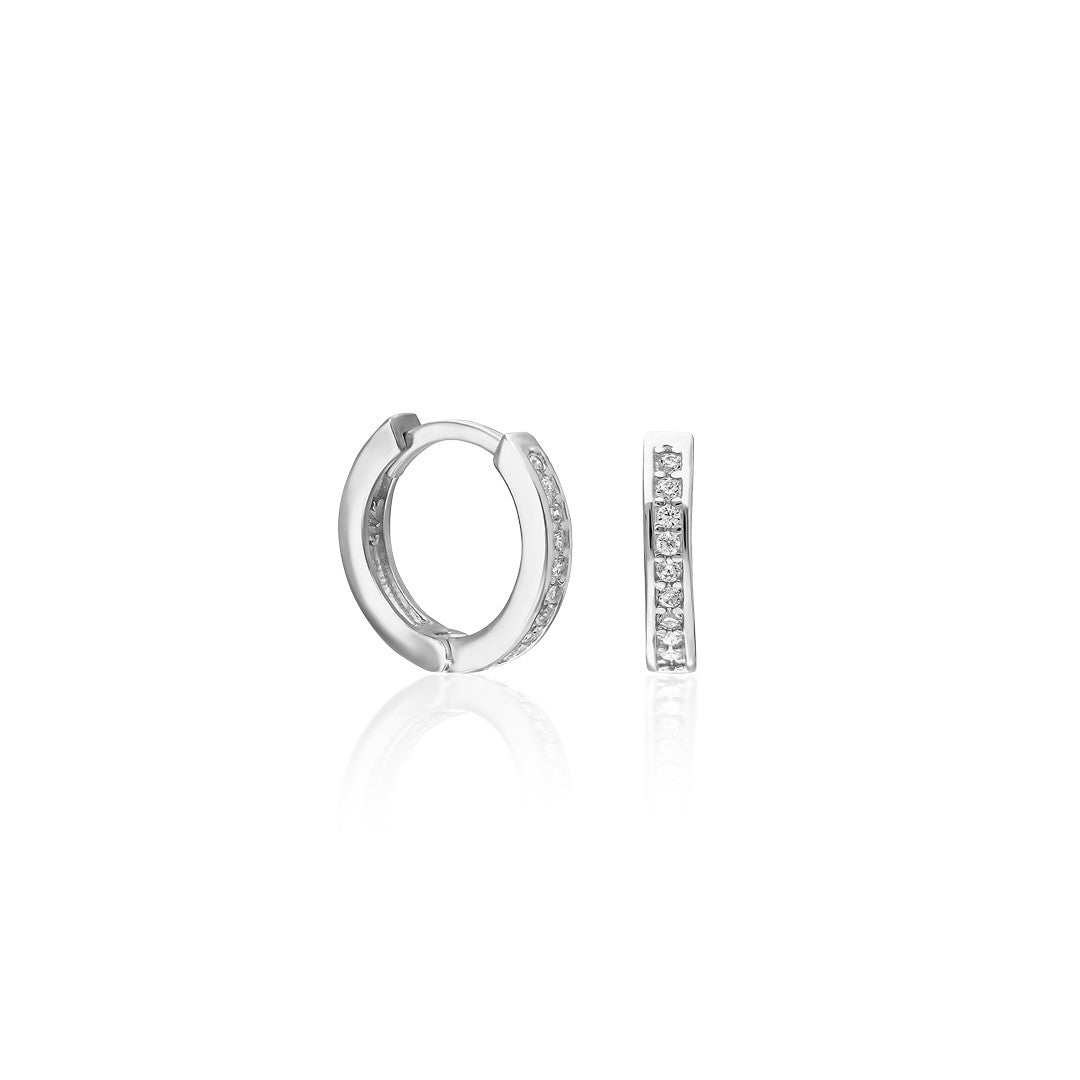 Daily Hoop Earrings with Row Stones - 925 SILVER