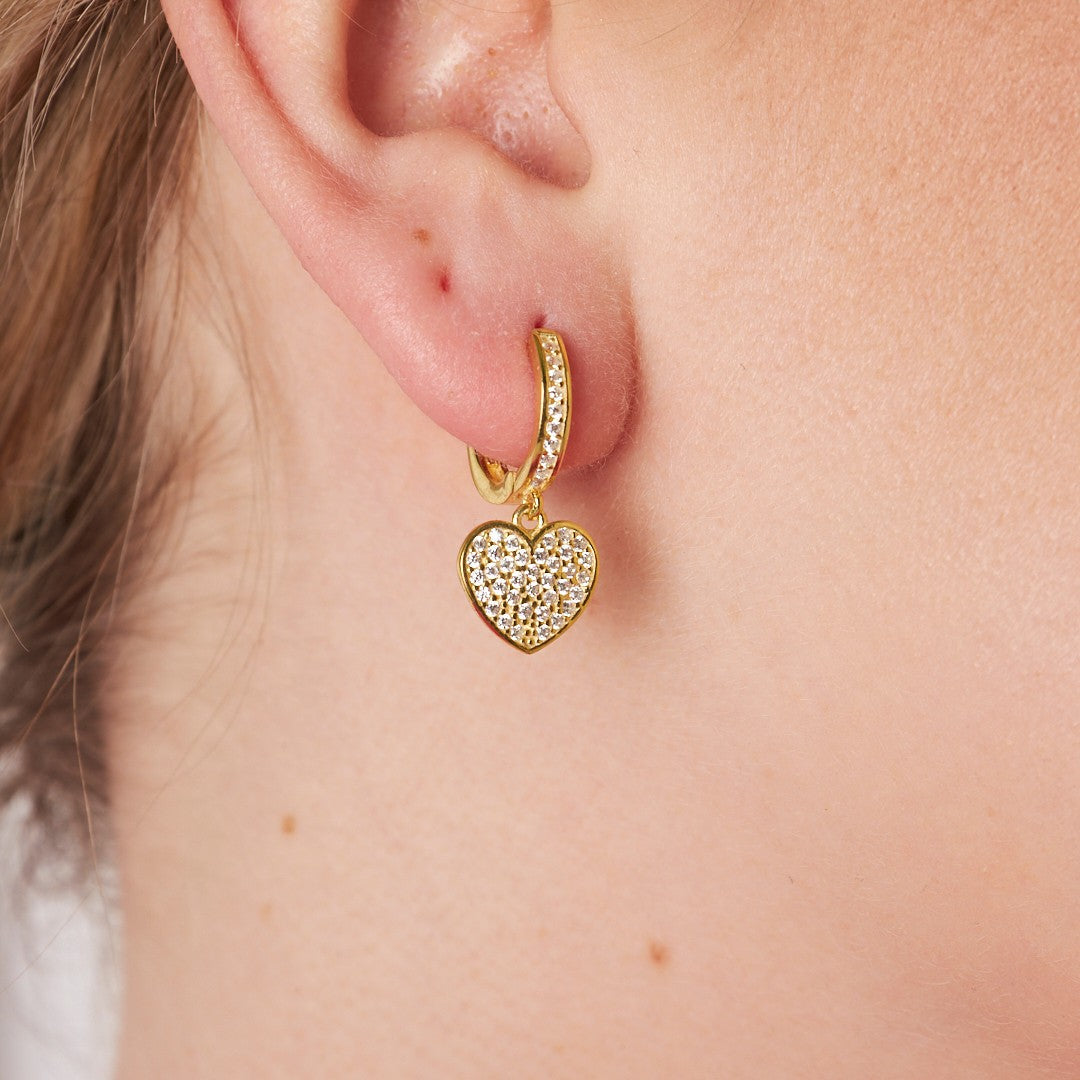 Dangle Stone Heart Earrings - 925 SILVER