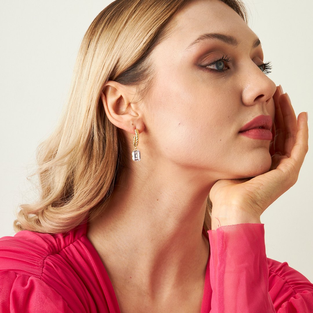 Large Stone Rectangular Baguette Earrings - 925 SILVER