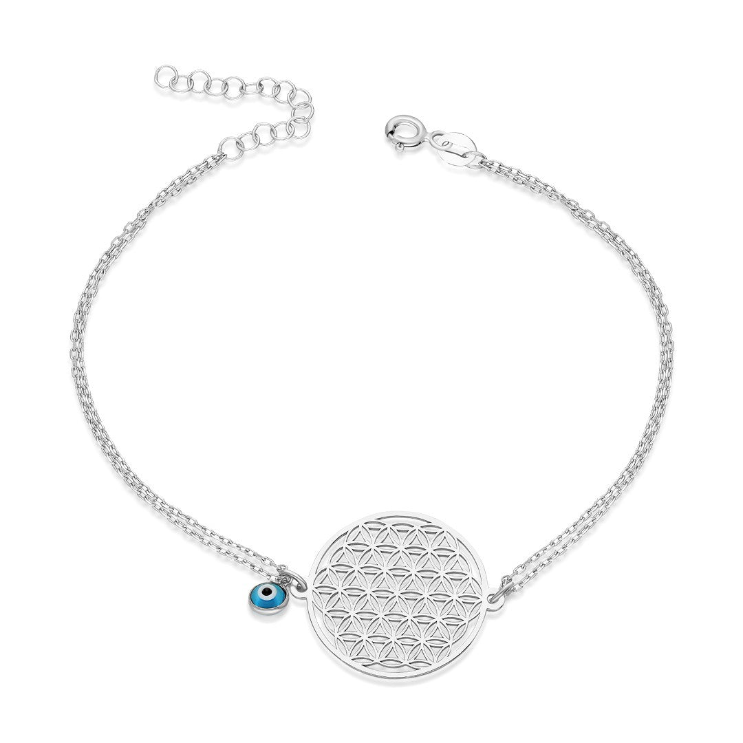 Evil Eye Bead Flower of Life Bracelet - 925 SILVER