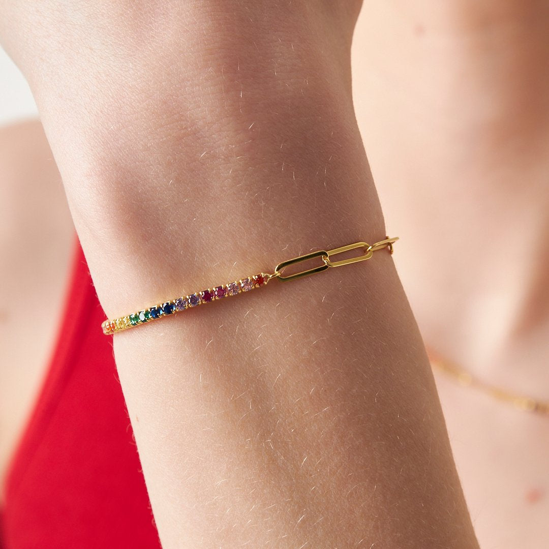 BUNTE ZIRKONIA KLAMMER KETTE SET | 925 SILBER