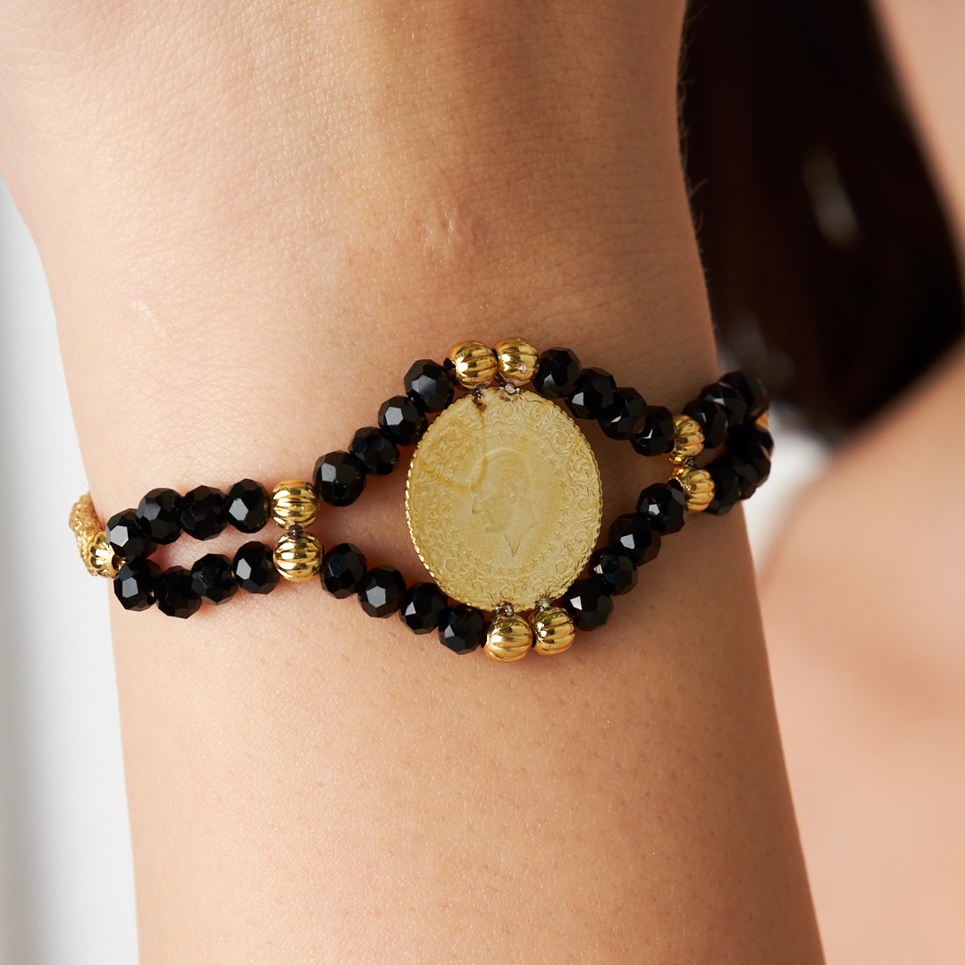 Black Stone Rope Bracelet - 925 SILVER