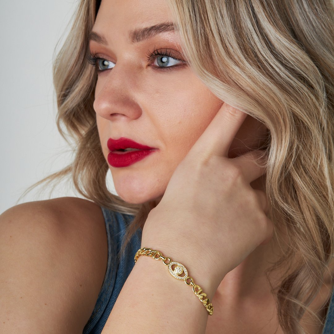 Oval Stone and Sequin Gourmet Bracelet Model 2 - 925 SILVER