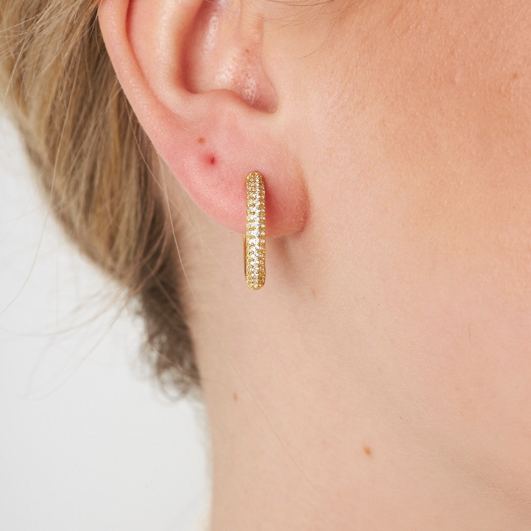 Semicircular Stone Hoop Earrings - 925 SILVER