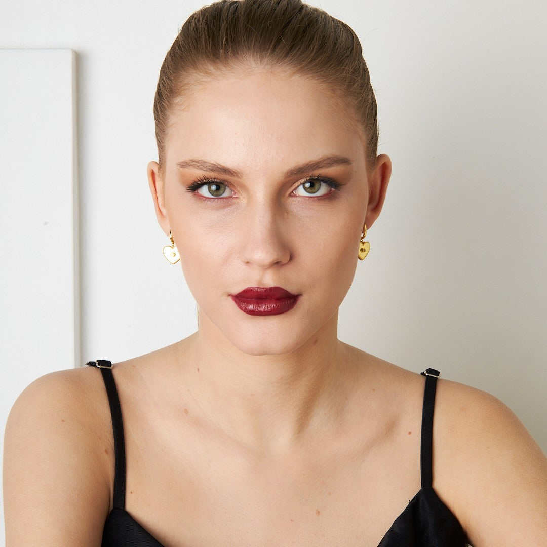 Stone Heart Earrings - 925 SILVER