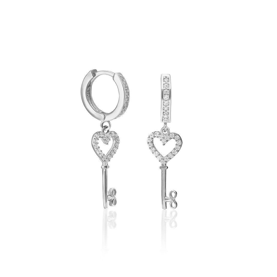 Heart Stone Key Earrings - 925 SILVER