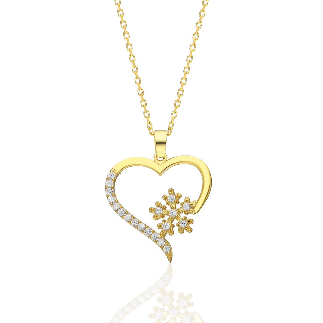 Snowflake Heart Stone Necklace - 925 SILVER