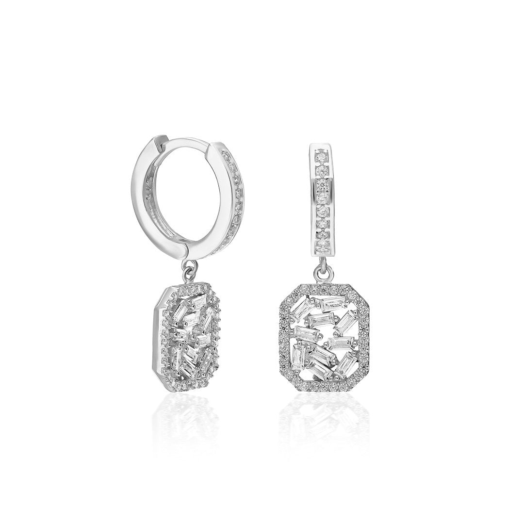 Baguette Stone Earrings - 925 Silver