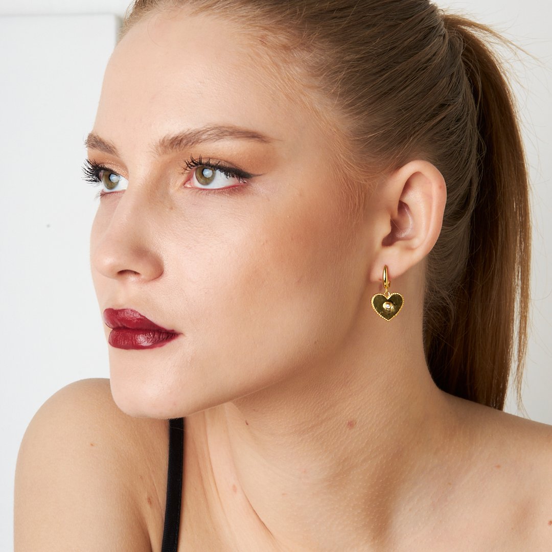 Stone Heart Earrings - 925 SILVER