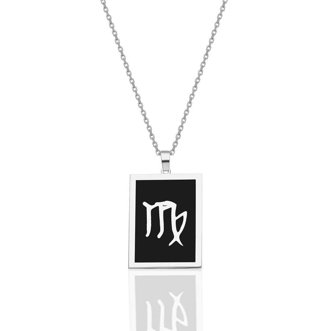 Black Rectangle Virgo Necklace - 925 SILVER