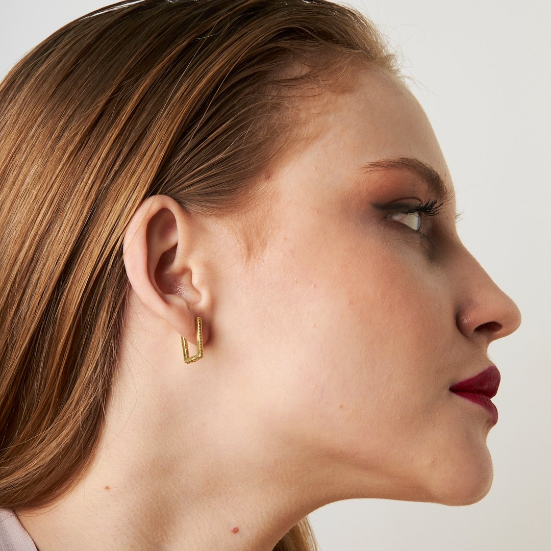 Rectangular Earrings with Stones - 925 Silver
