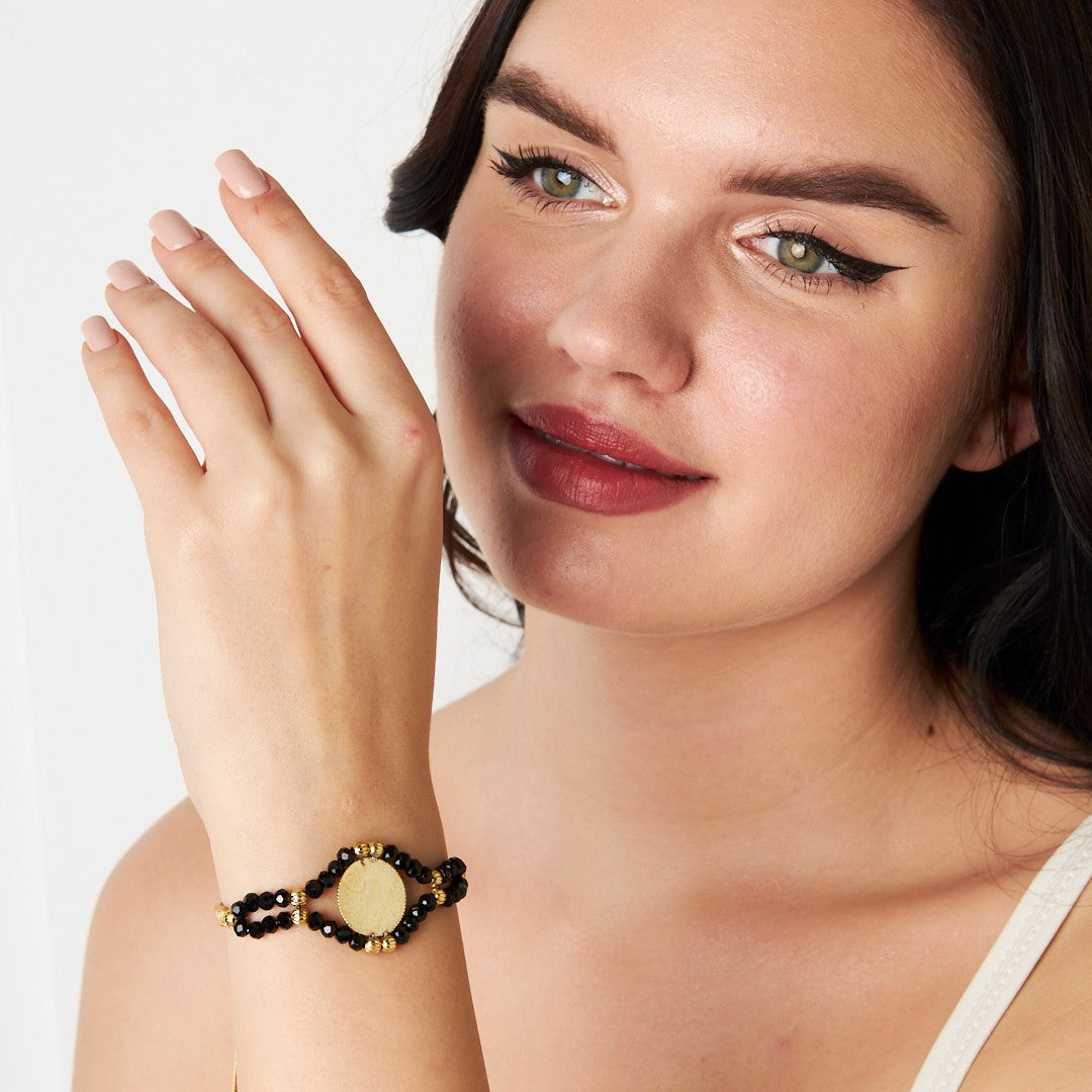 Black Stone Rope Bracelet - 925 SILVER
