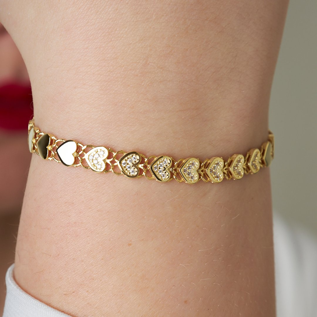 Row Heart Stone Bracelet - 925 SILVER