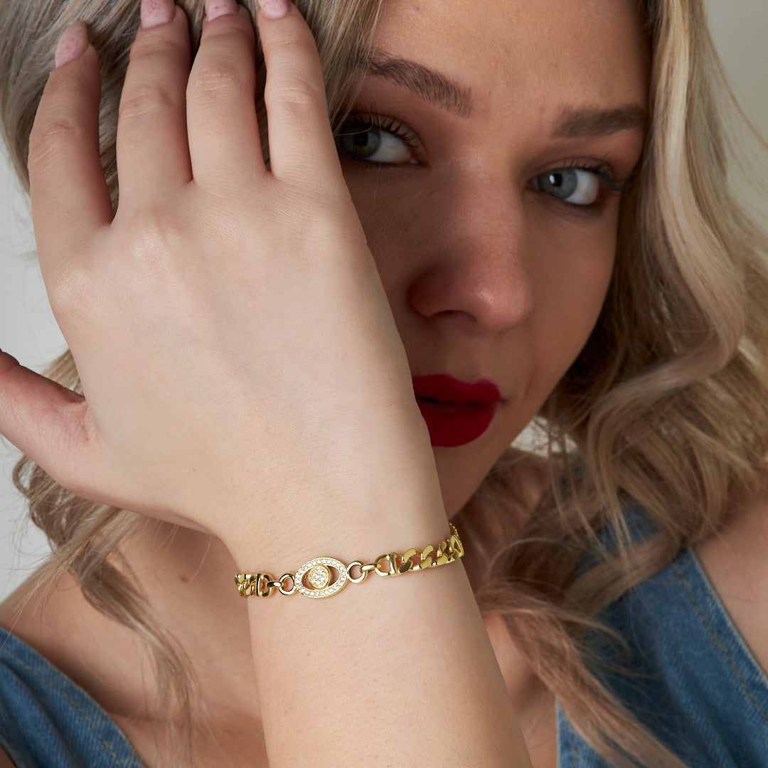 Oval Stone and Sequin Gourmet Bracelet Model 2 - 925 SILVER