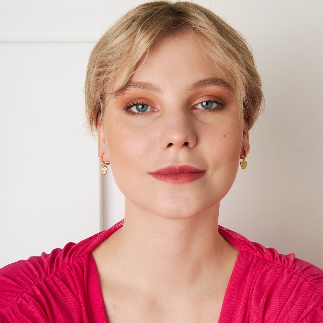 Dangle Stone Heart Earrings - 925 SILVER