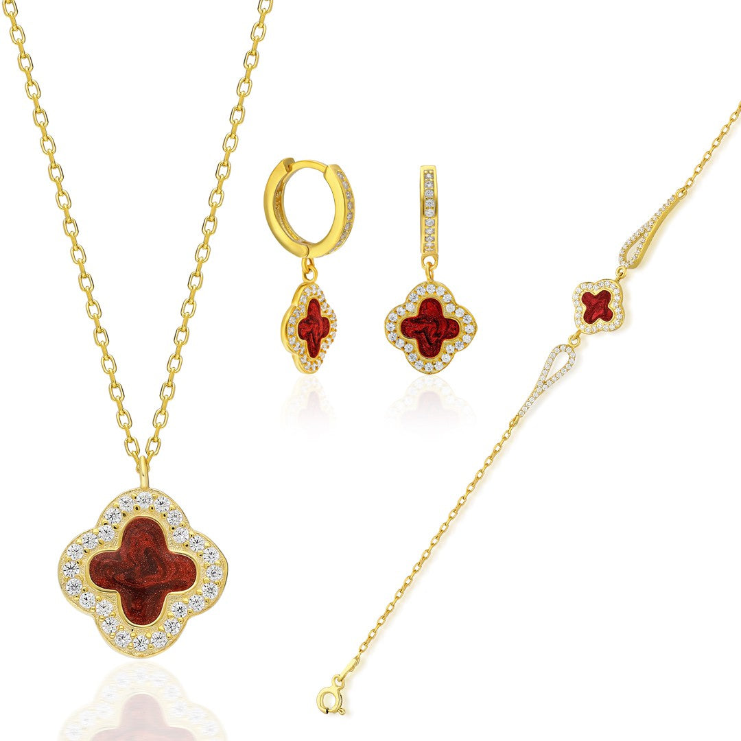 Colorful Four Leaf Clover Set - 925 SILVER