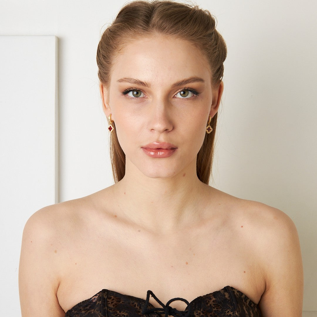 Colorful Stone Clover Earrings - 925 SILVER