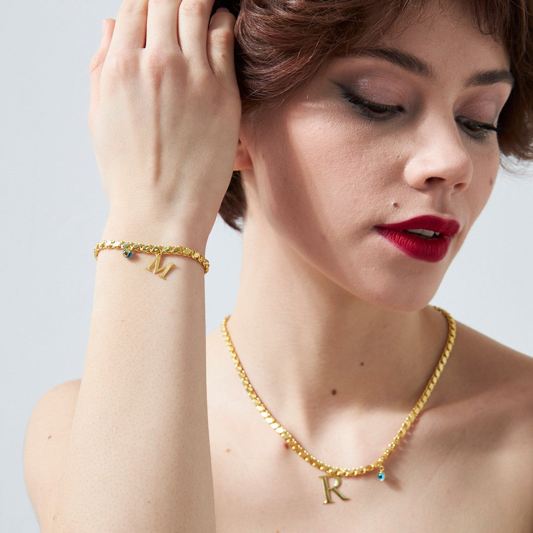 GERSTEN BUCHSTABEN SET MIT NAZAR | 925 SILBER