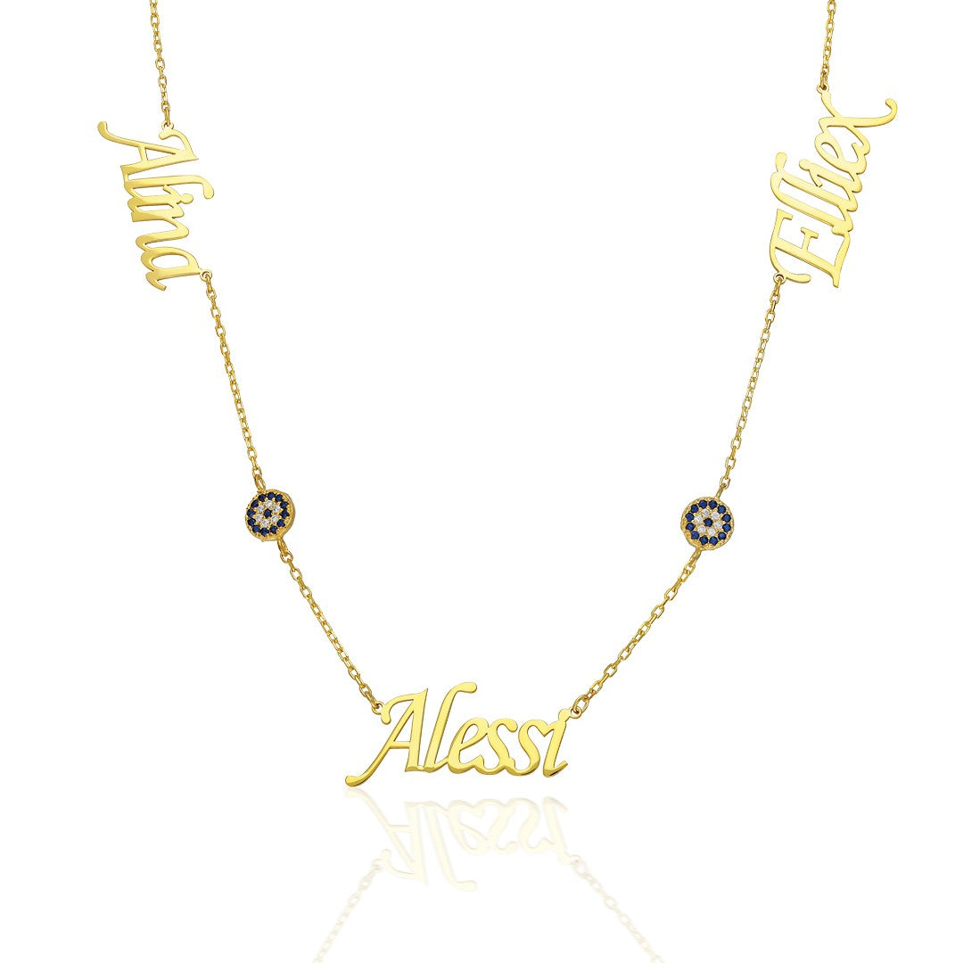 HALSKETTE NAZAR STEIN MIT 3 NAMEN | 925 SILBER