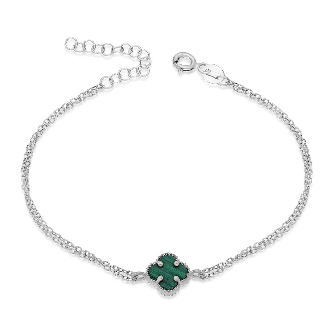 Green Stone Clover Leaf Bracelet - 925 SILVER