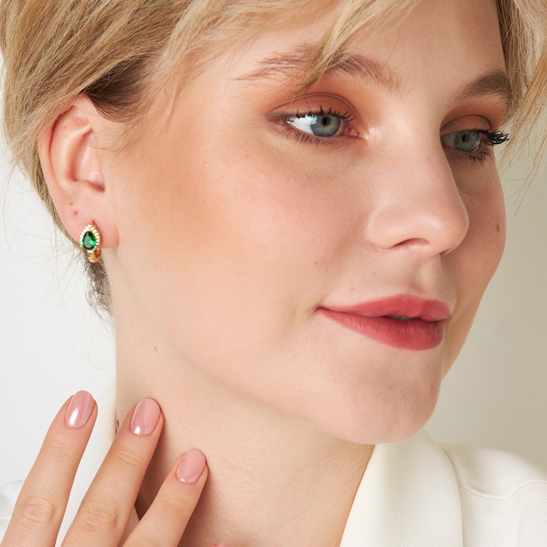 Green Teardrop Stone Earrings - 925 SILVER