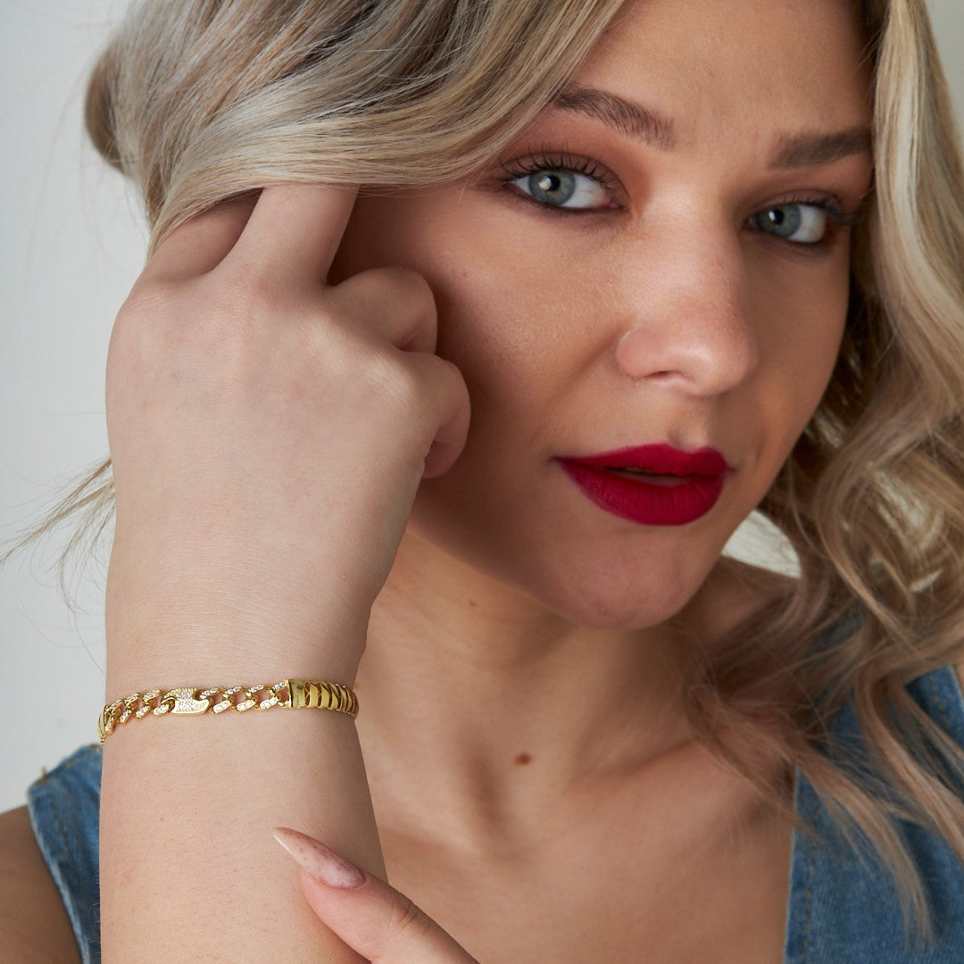 Gourmet Bracelet with Herringbone Buttons and Stones - 925 Silver