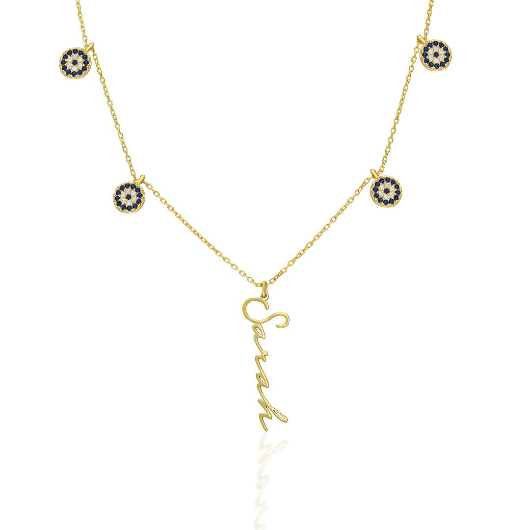 Evil Eye Beaded Handwritten Necklace - 925 Silver