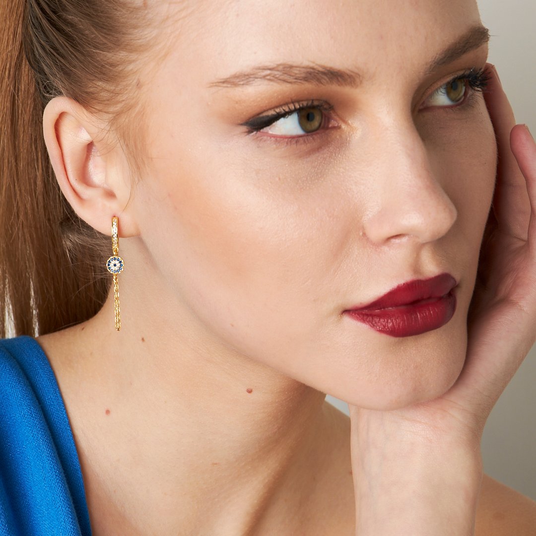 Dangling Evil Eye Earring - 925 SILVER