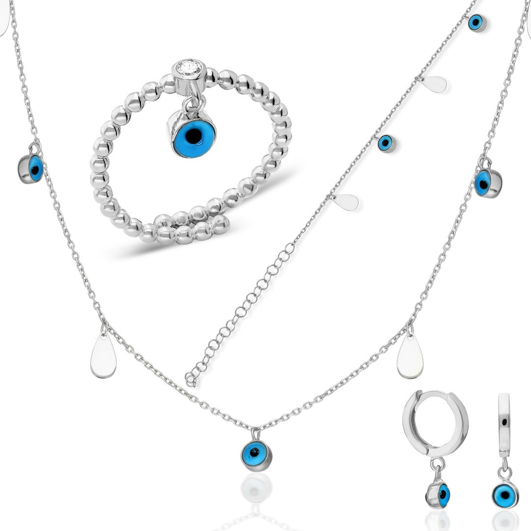 Four-Piece Evil Eye Bead Set - 925 SILVER