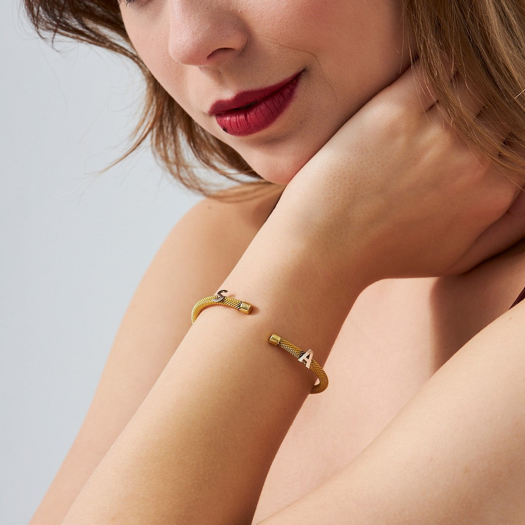 Simple Straw Bracelet with Letters and No Stones - 925 SILVER